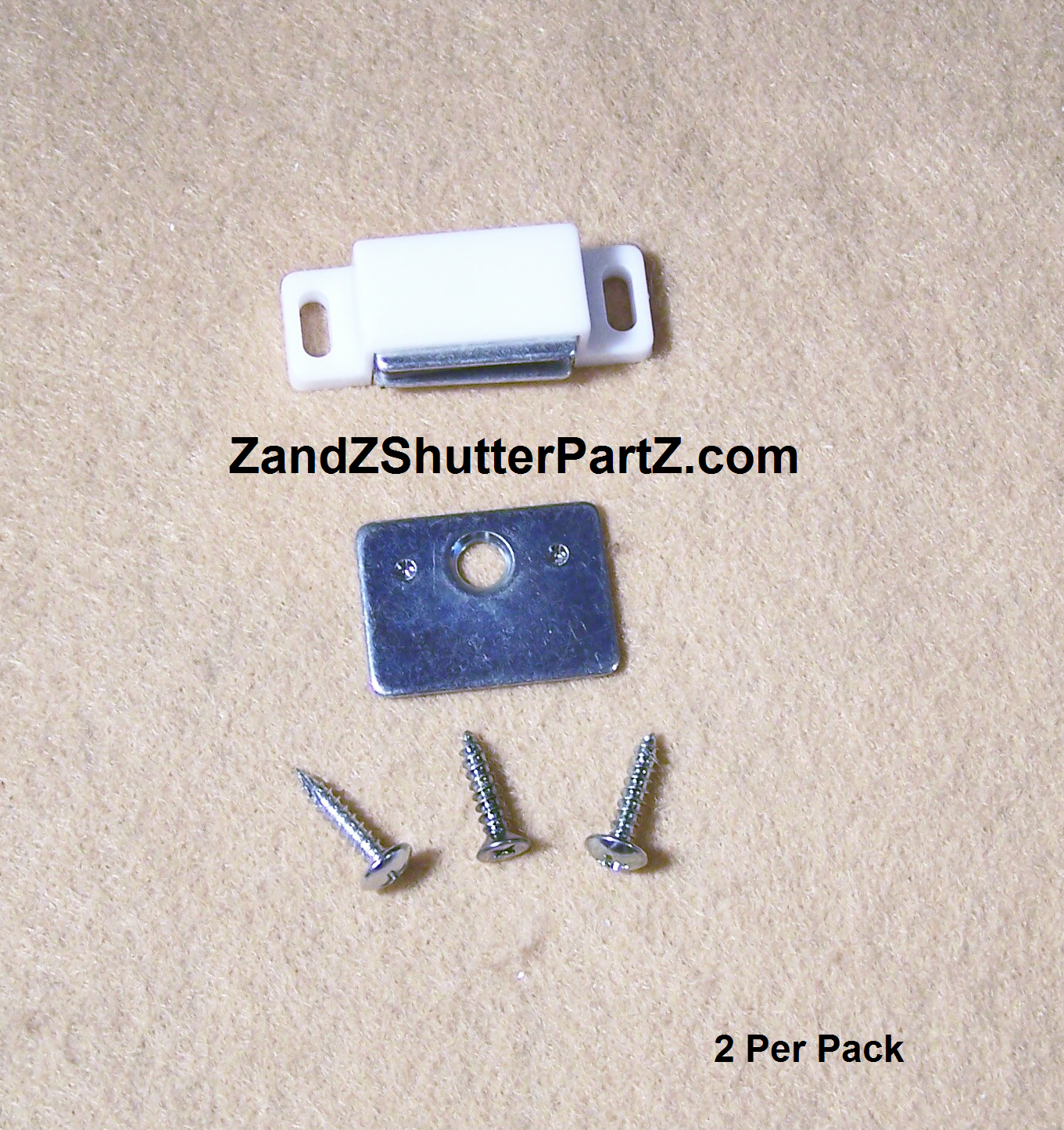 Standard Plantation Shutter Magnet – 13 lb. Pull, White with Zinc Strike Plate (2-Pack)