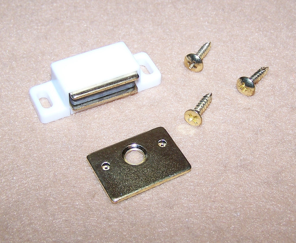 Standard Plantation Shutter Magnet – 13 lb. Pull, White with Brass Strike Plate (2-Pack)