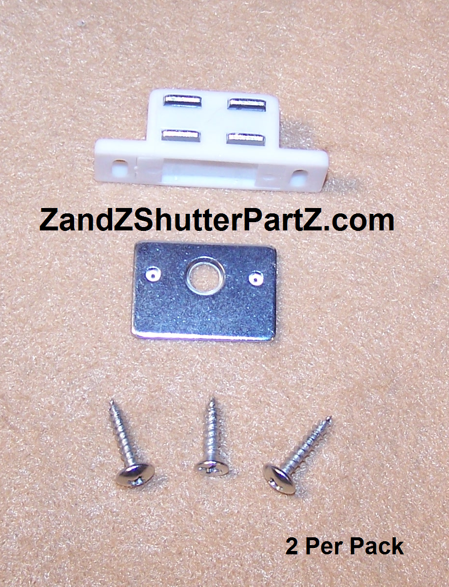 Four Post Plantation Shutter Magnet – 9 lb. Pull, White with Zinc Strike Plate (2-Pack)