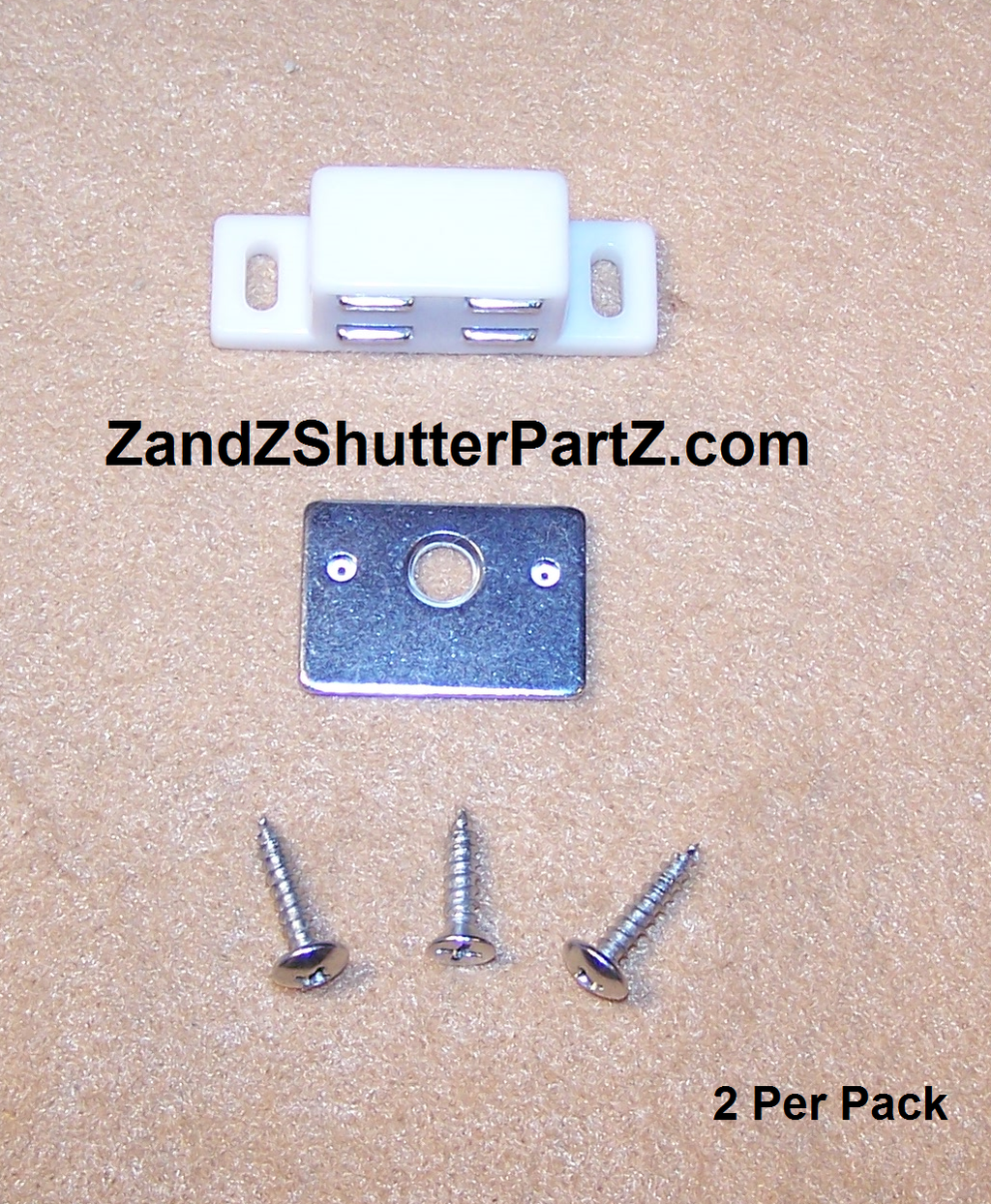 Four Post Plantation Shutter Magnet – 9 lb. Pull, White with Zinc Strike Plate (2-Pack)