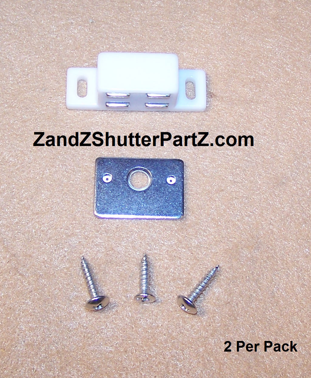Four Post Plantation Shutter Magnet – 9 lb. Pull, White with Zinc Strike Plate (2-Pack)