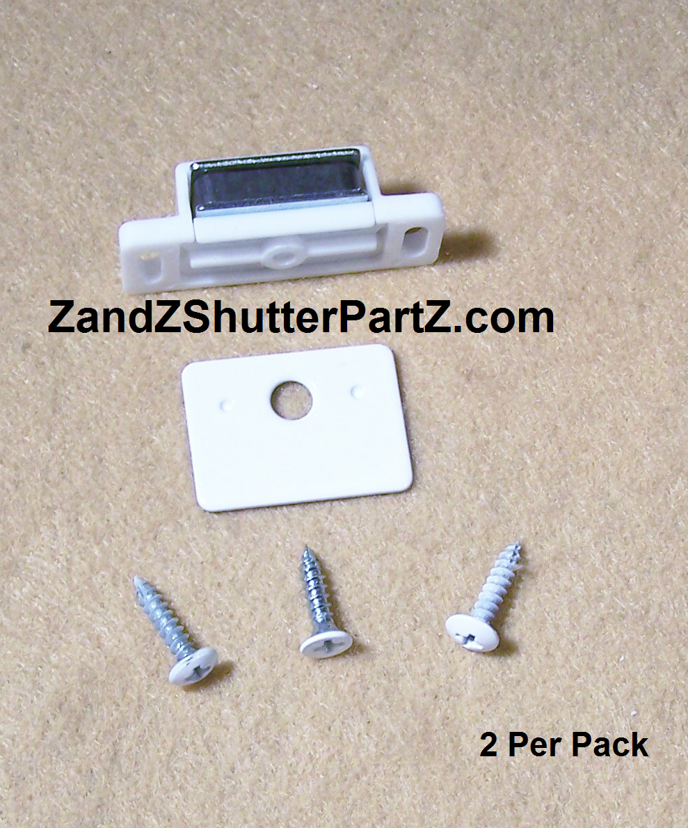 Standard Plantation Shutter Magnet – 13 lb. Pull, White with White Strike Plate (2-Pack)