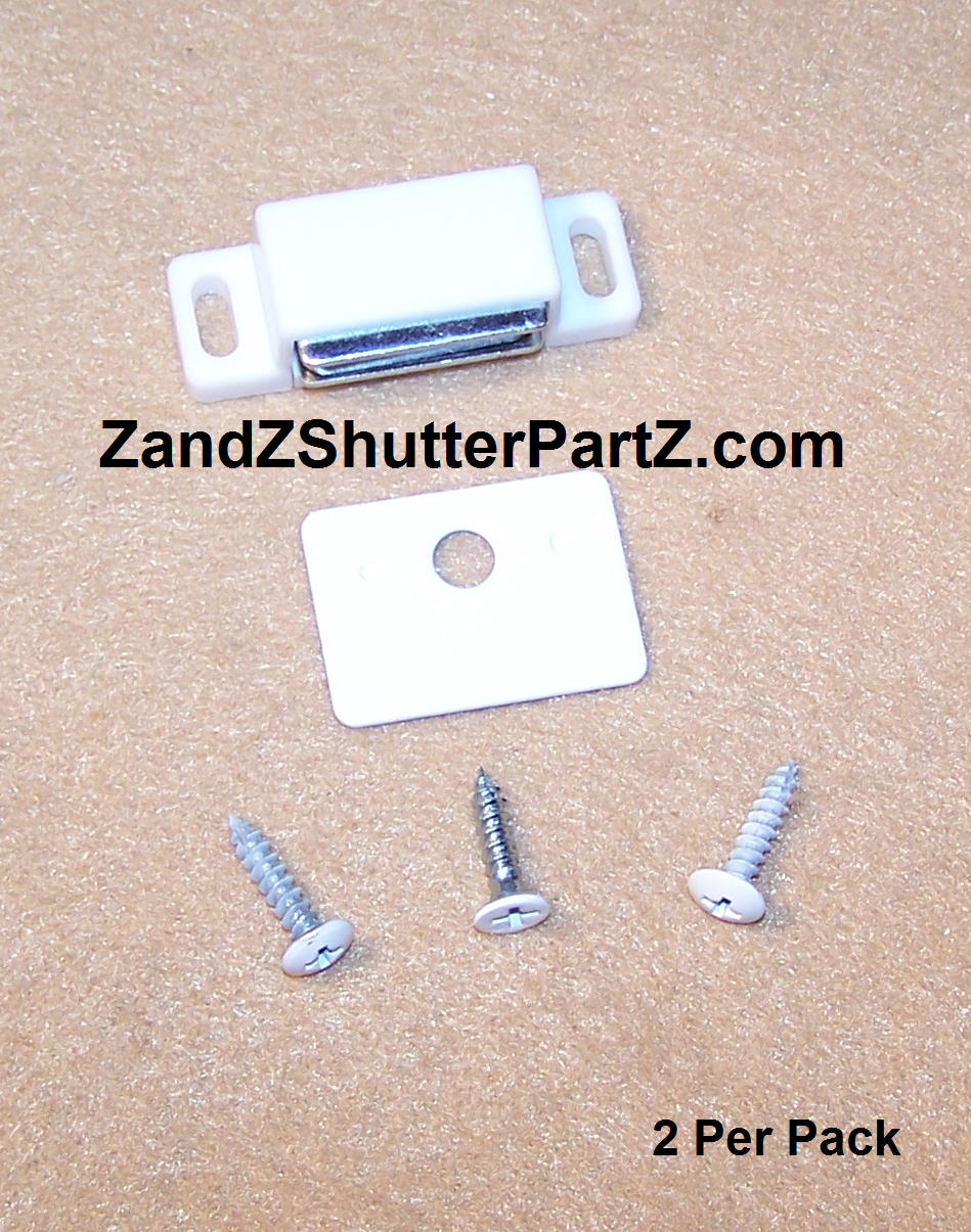 Standard Plantation Shutter Magnet – 13 lb. Pull, White with White Strike Plate (2-Pack)