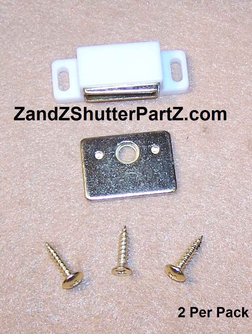 Standard Plantation Shutter Magnet – 13 lb. Pull, White with Brass Strike Plate (2-Pack)